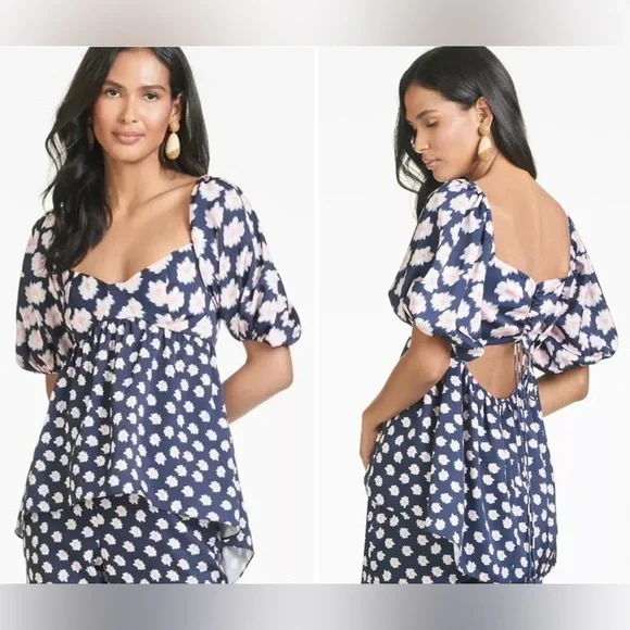 New! Sachin & Babi Lyra Baby Doll Top in Blue & Pink Ikat Floral 🌸 sz 0 NWT! - Picture 1 of 14